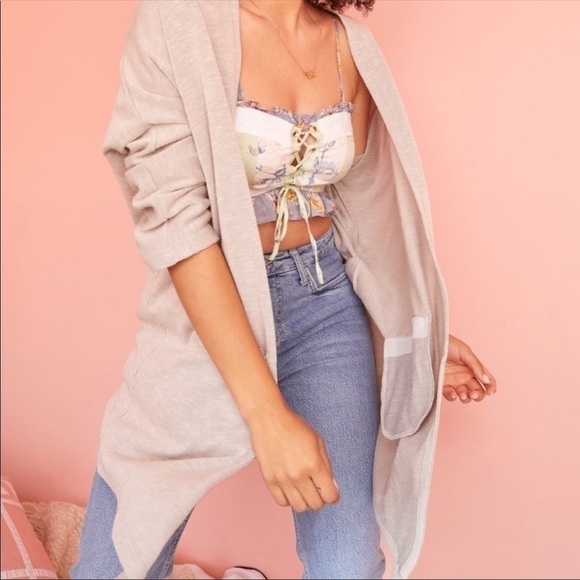 DONNI. Ribbed Sweater Coat Open Front Stretchy Ribbed Pockets Tan/Sand Color O/S - Picture 15 of 15